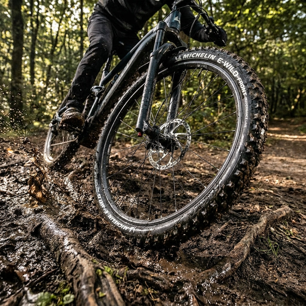 Michelin E-WILD FRONT PERFORMANCE LINE Faltreifen 61-622, Schwarz. Maximaler Grip für E-MTB Vorderreifen auf Trails.