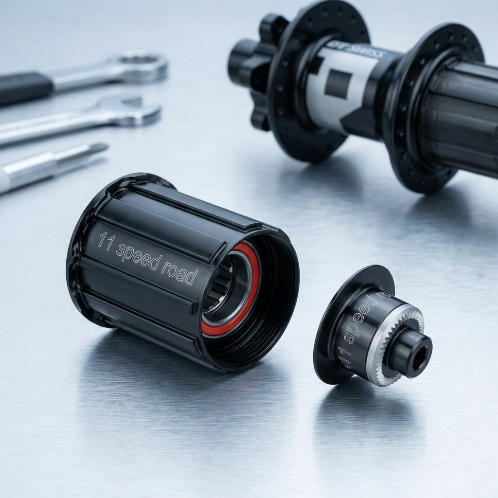 DT Swiss Freilaufkörper (11-fach Road), Endkappe, Nabe, Werkzeug für Shimano Ratchet LN Umrüstkit auf Metall.