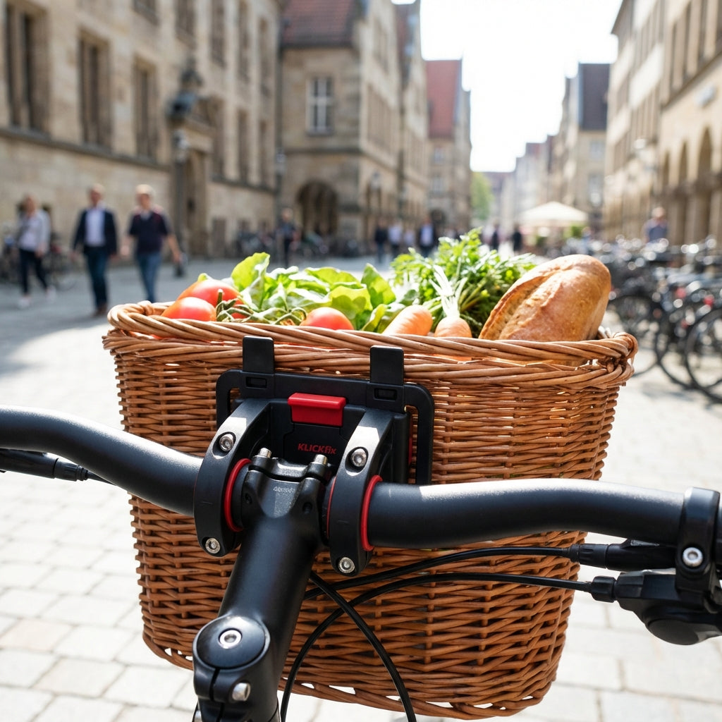 KLICKfix Lenker-Adapter universal schwarz-rot für Fahrradkörbe und Taschen. Sichere Befestigung an Lenker Ø 22-26mm & 31,8mm.