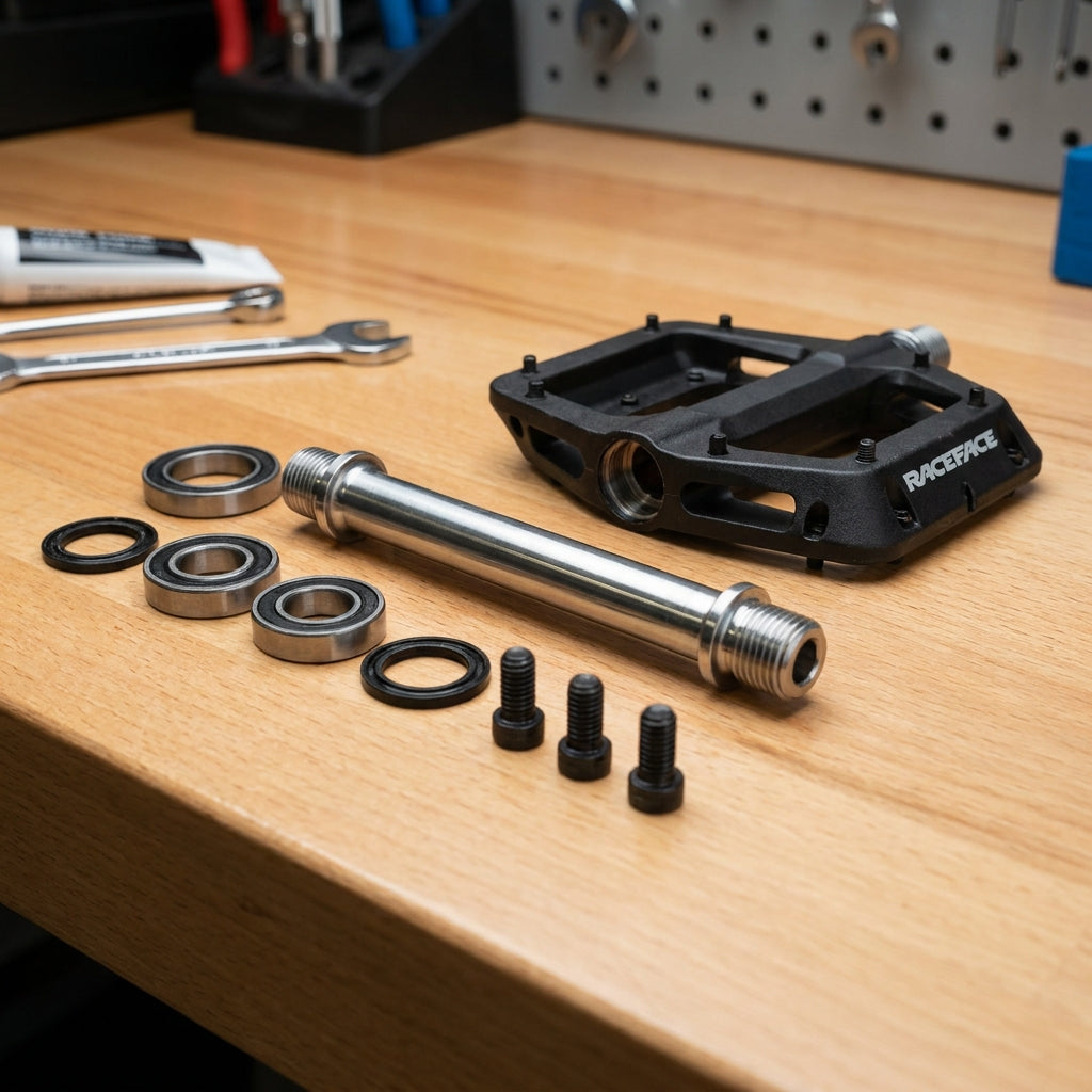 Race Face Pedal Axle Kit Chester links/rechts. Hochwertiger Ersatz-Achssatz für Mountainbike Pedale. Präzise und robust.