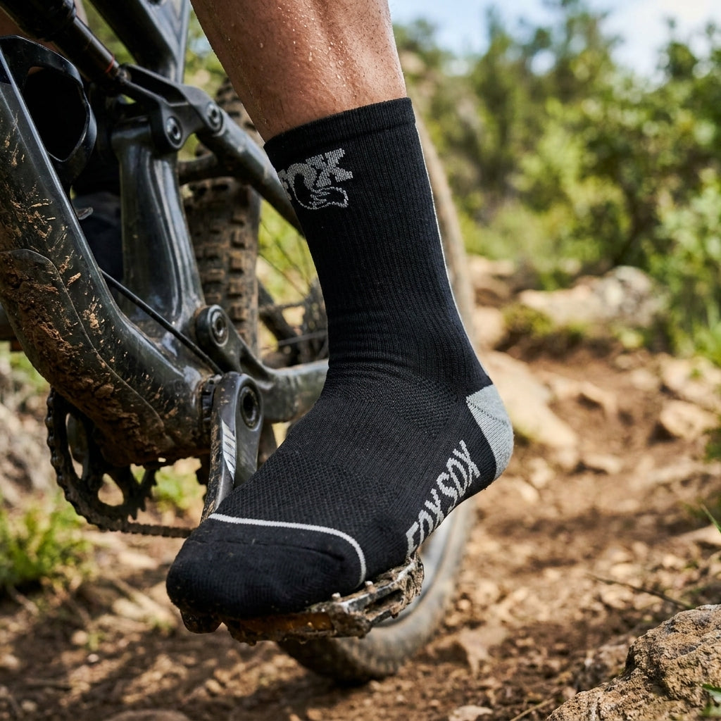 FOX Foxsox Transfer Coolmax Socken schwarz, atmungsaktive Performance-Sportsocken beim Radfahren.