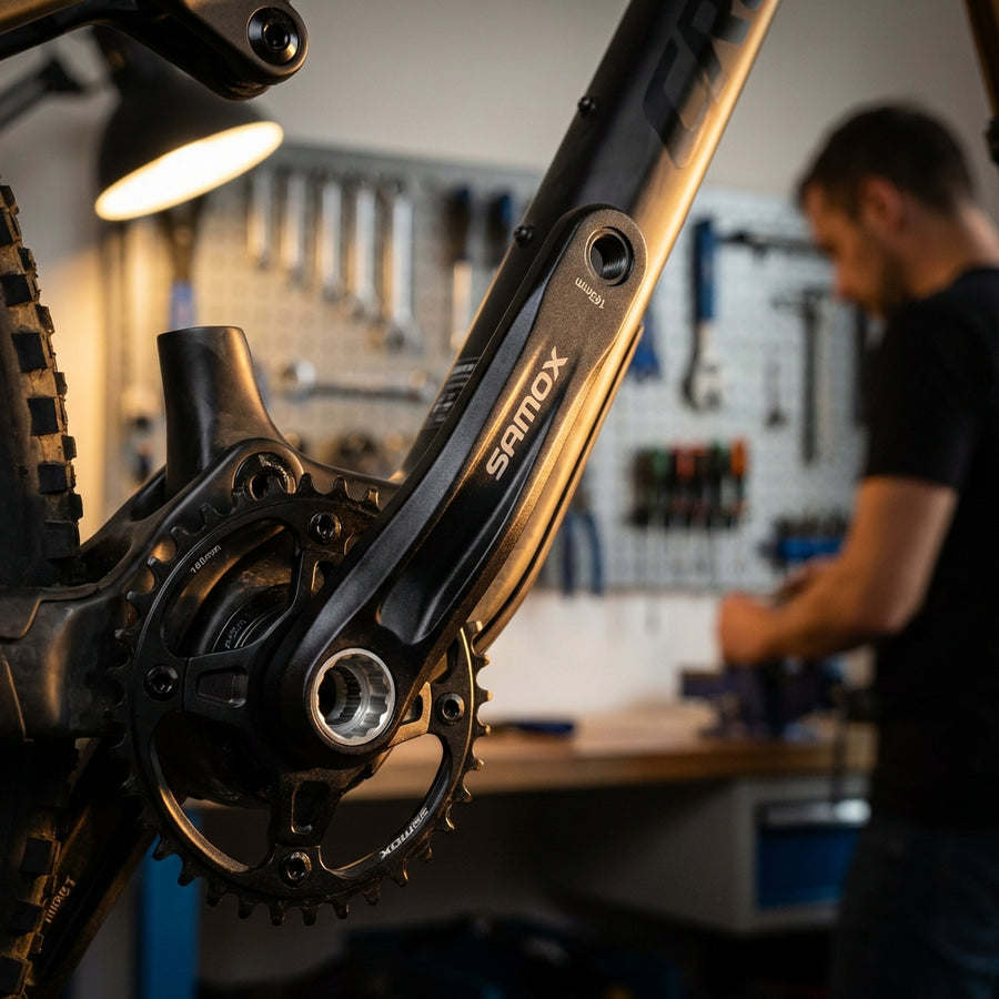 Samox E-Bike Kurbel rechts 165mm aus Aluminium für Bosch und Brose Motoren in Schwarz mit ISIS Aufnahme.