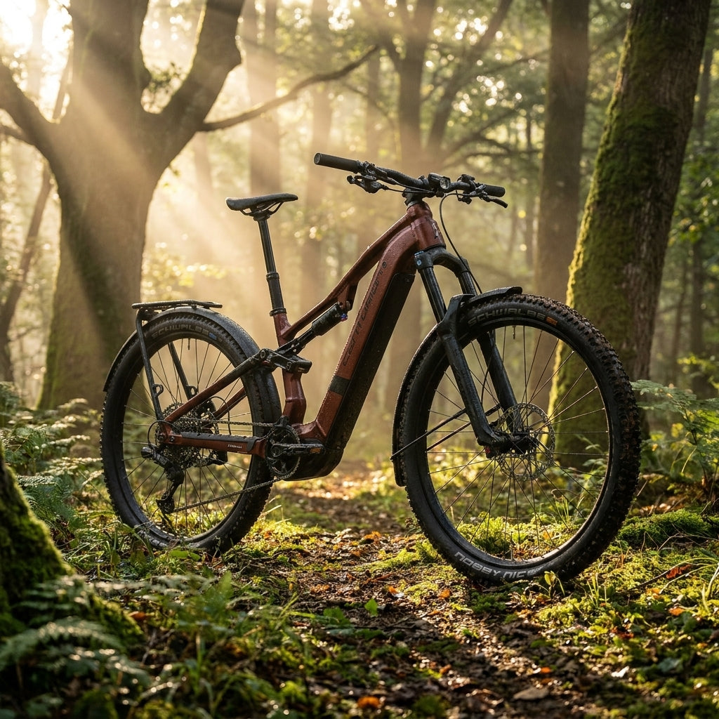 Centurion Numinis R1000 EQ EP1 Mahagoni E-MTB. Premium vollgefedertes Elektro-Mountainbike für Trail, Tour & Alltag.
