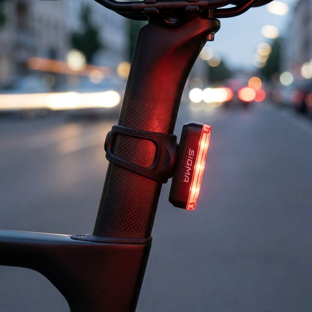 Sigma Silikon Halter für Rücklichter Blaze/Infinity/Curve an Aero-Sattelstütze. Flexible Fahrrad-Halterung.