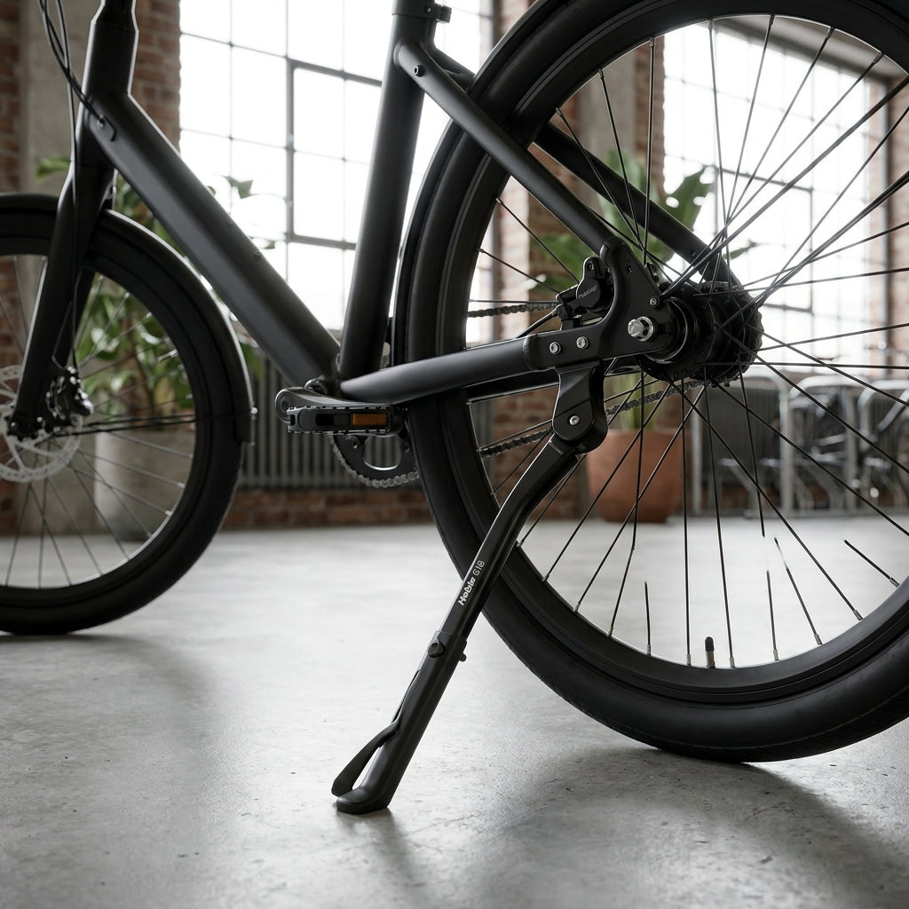 Hebie 618 AX Hinterbauständer schwarz, 20 Zoll, Achsbefestigung, universal. Stabiler Fahrradständer für Fahrräder ohne Aufnahme.