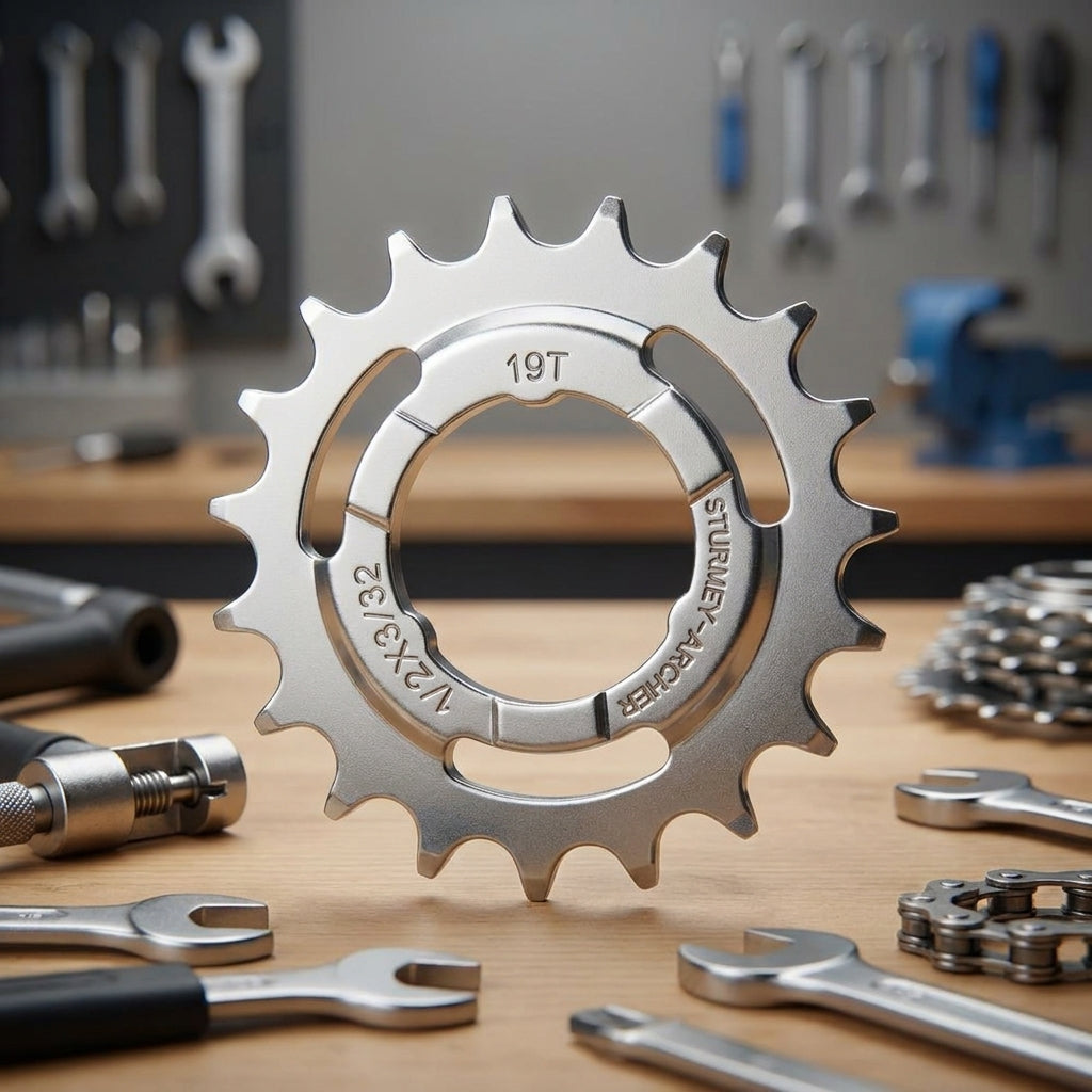 SunRace Steckkranz 19 Zähne 1/2"x3/32" gekröpft HSL858. Silbernes Fahrrad Ritzel für Singlespeed.