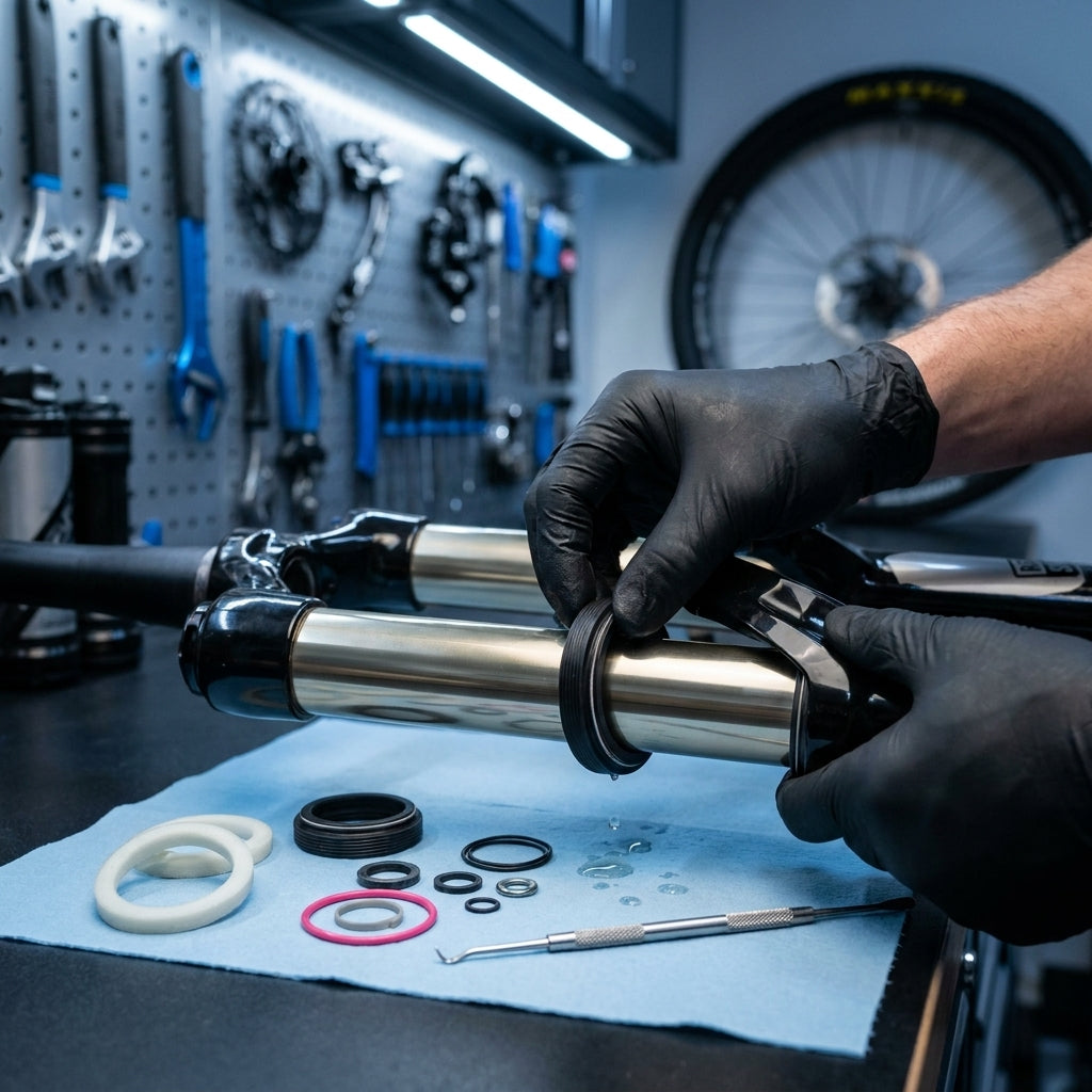 RockShox Federgabel Service-Kit Basic Lyrik RCT3 2P-A1: Wartung einer RockShox Federgabel mit Dichtungen.