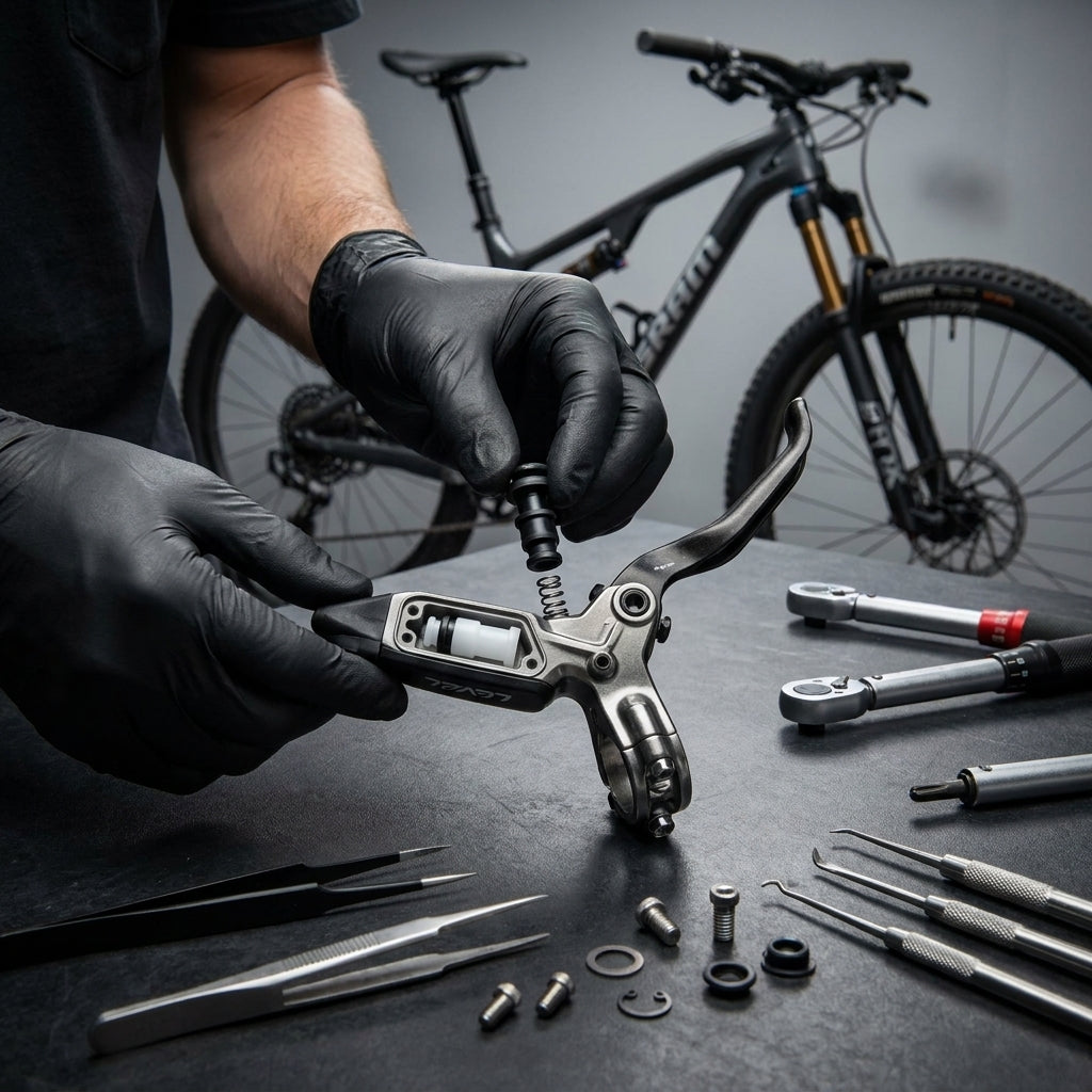 SRAM Level/Code Bremsservice: Hände montieren Hebelinnenteile des Service-Kits präzise.