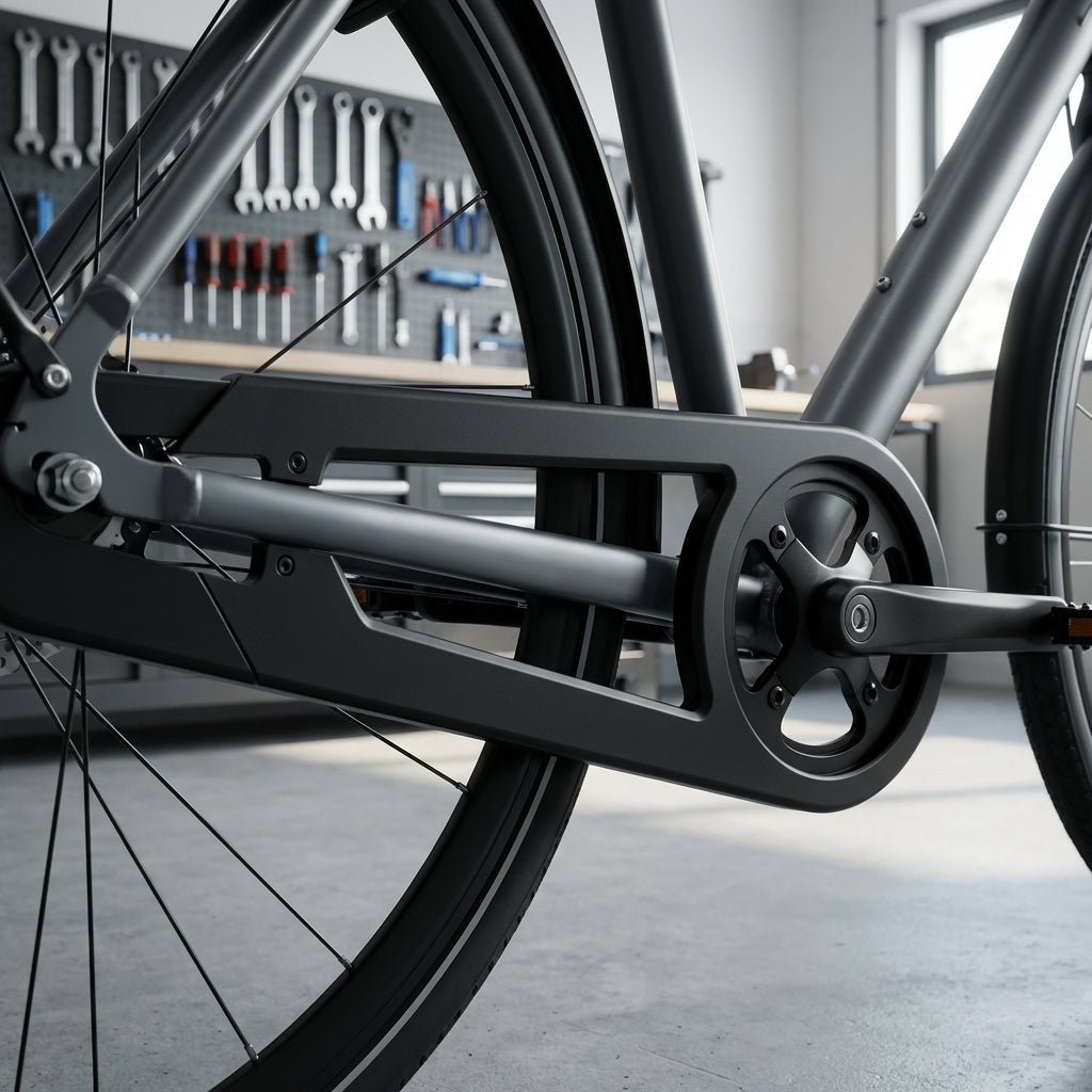 Schwarzer Horn Kettenschutz Längenadapter für Catena 05 und 06 Modelle zur individuellen Fahrradketten-Anpassung.