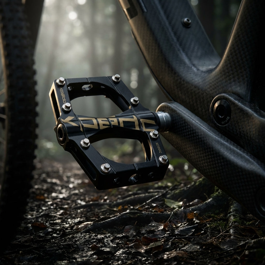Xpedo Traverse 9 Plattformpedal Schwarz: Leichtes Aluminium-Fahrradpedal mit 32 Pins und CroMo-Achse für optimalen Grip.