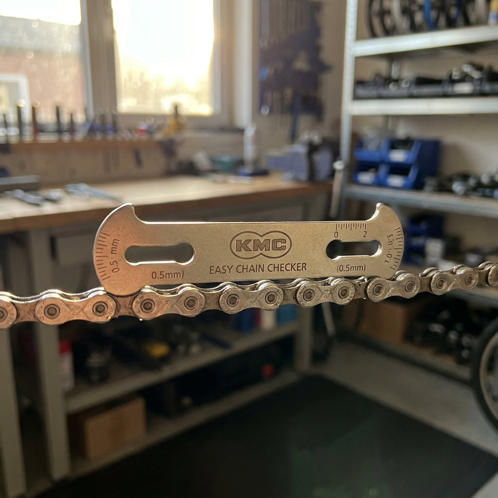 KMC Easy Chain Checker Kettenmesslehre aus Stahl. Misst präzise Kettenverschleiß für alle Fahrradketten. Schützt Ritzel und Kettenblätter.