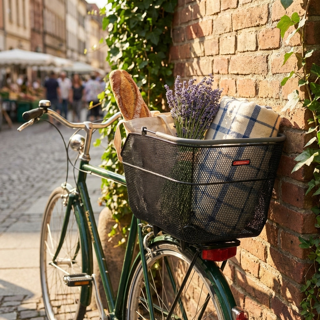 Pletscher Rattan Deluxe XXL Hinterradkorb anthrazit für Fahrrad. Geräumiger, engmaschiger Fahrradkorb mit Tragegriff.