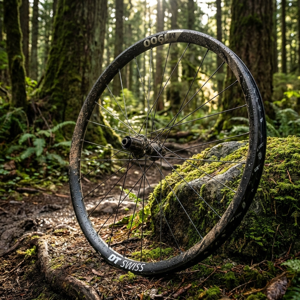 DT Swiss M 1900 SPLINE Mountainbike Laufrad 27,5 Zoll, 30mm, Tubeless-Ready, schmutzig im Wald.