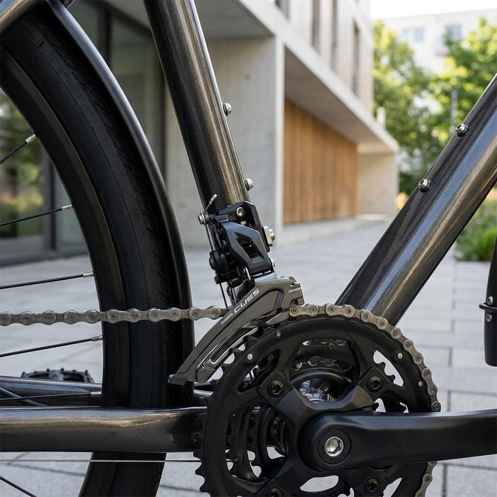 SHIMANO CUES Umwerfer am Fahrrad-Antrieb für präzise 10-/11-fach Schaltperformance.