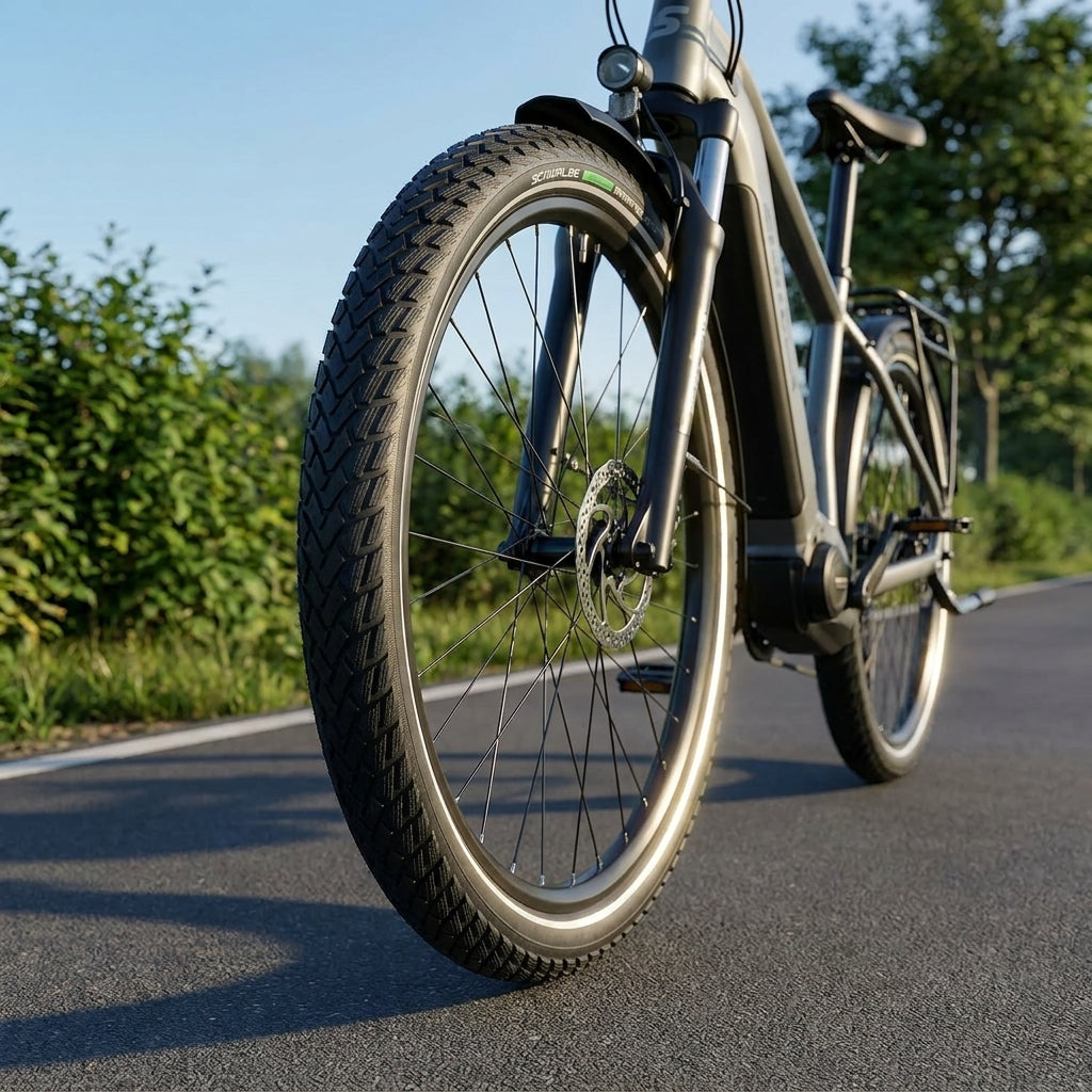 Schwalbe Marathon Performance Line GreenGuard Fahrradreifen 28x2,0 Zoll schwarz pannensicher auf E-Bike.
