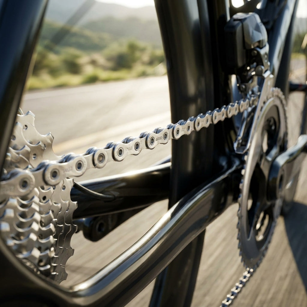 SRAM Power Chain 1170 11-fach Road Kette HollowPin auf Rennrad-Kassette und Kettenblatt.