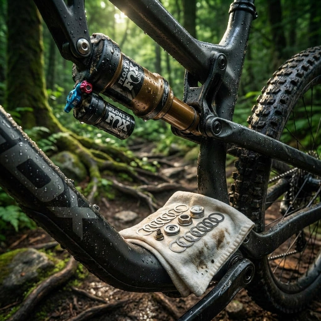FOX Service Set Valve Stack Assy für FLOAT X & DHX Dämpfer. Präzise Mountainbike Federbein Wartung für Top-Performance auf Trails.