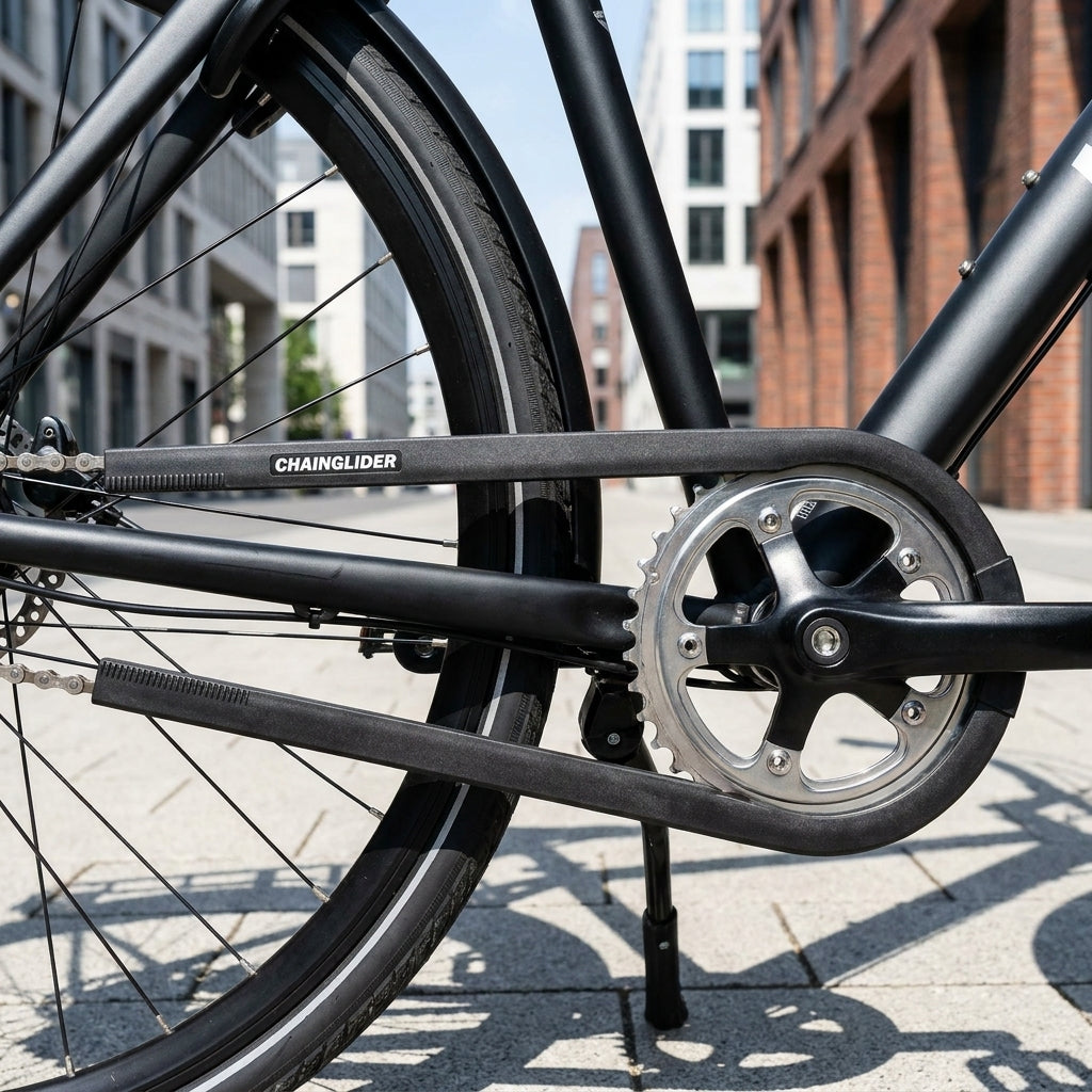 Hebie Chainglider 350 Kettenschutz schwarz für 38 Zähne am Fahrrad. Schützt Kette und Kleidung.