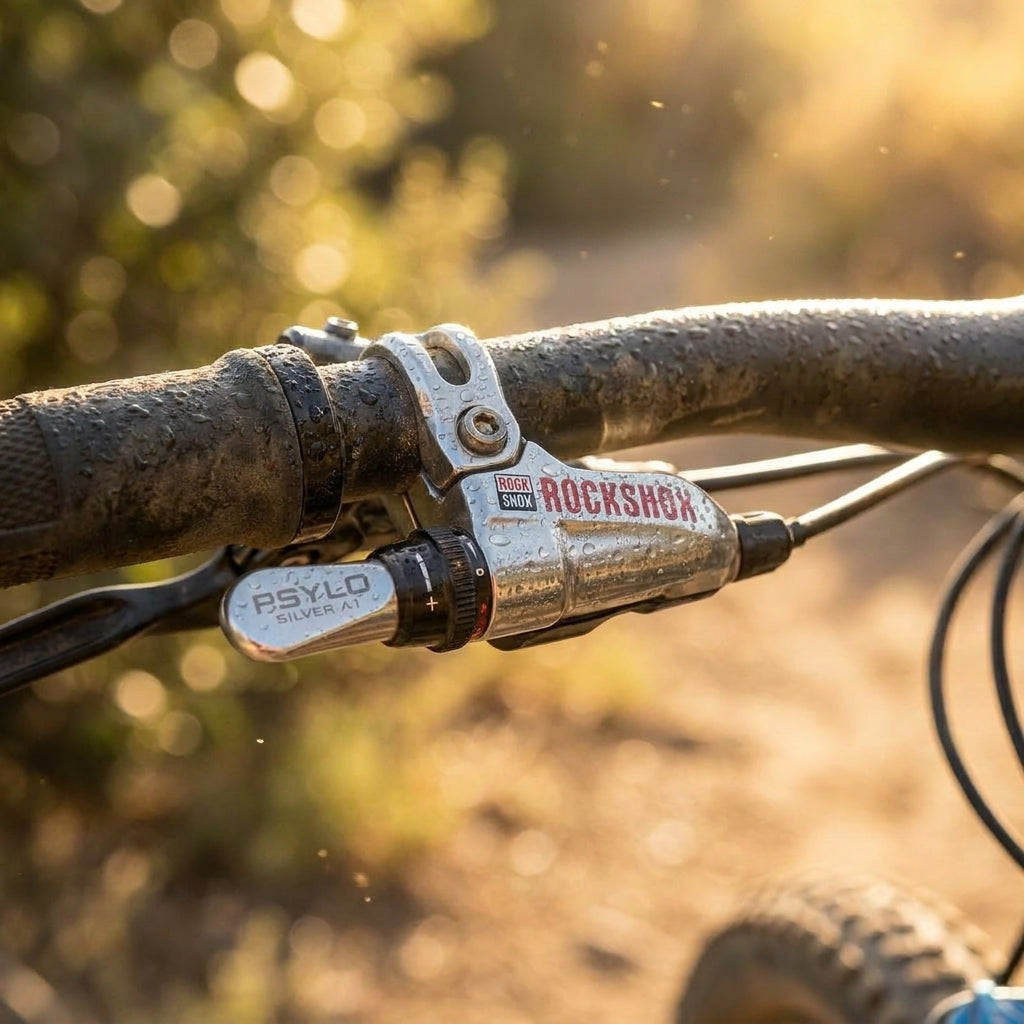 RockShox Remote Motion Control Dämpfer 120-160mm PSYLO SILVER A1 für Mountainbike Federgabel. Präzise Dämpfungssteuerung.