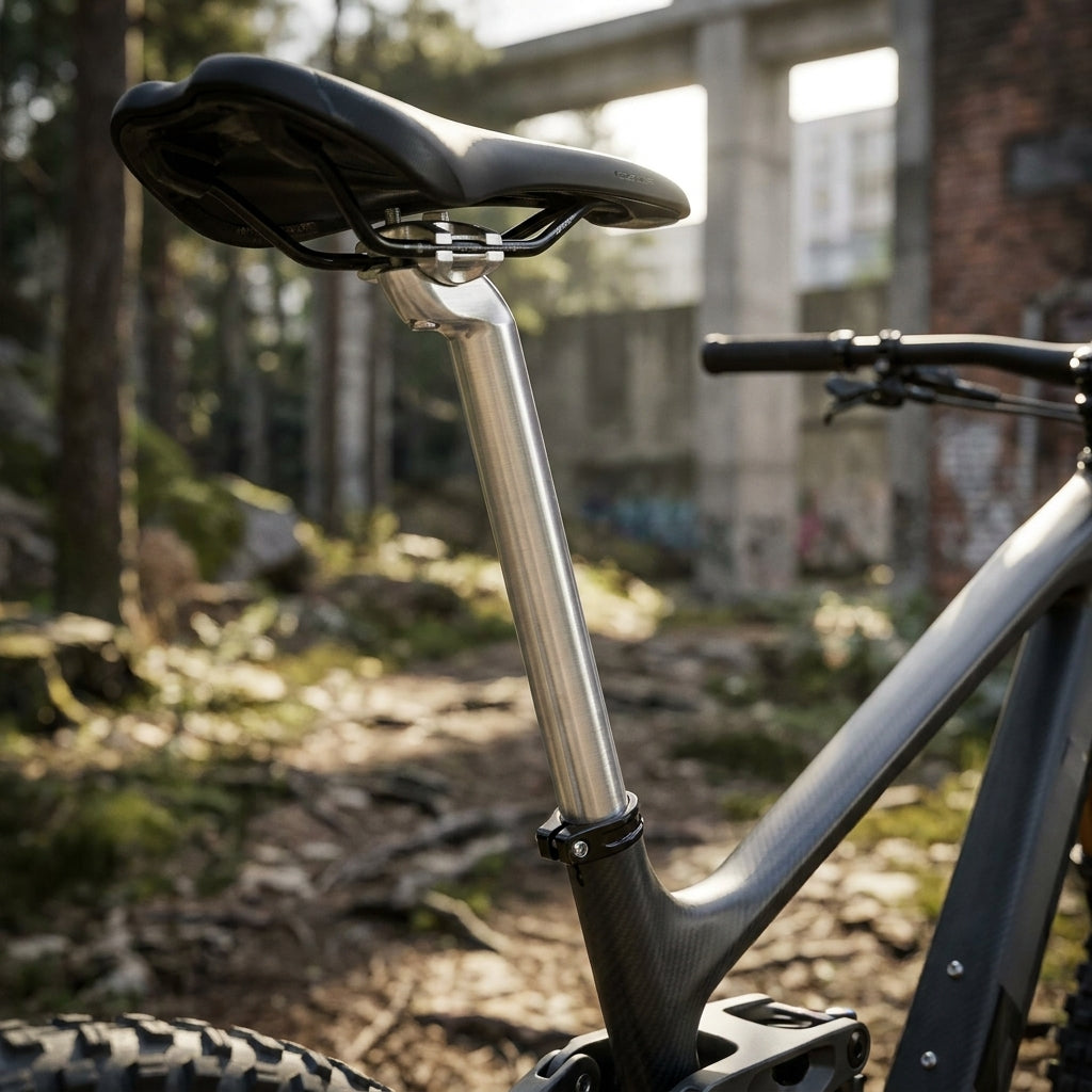 Ergotec Patentsattelstütze silber Ø 31,2mm L350mm AL6061 am Mountainbike montiert.