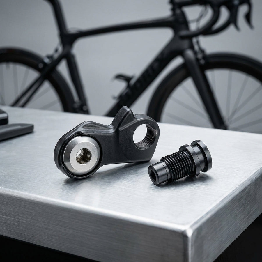 SHIMANO Achseinheit für Schaltwerkhalter RD-R8000 Normal Type. Fahrrad-Ersatzteil auf Metalltisch.