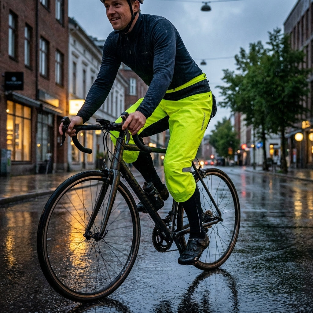 Rainlegs Beinschützer gelb Gr L für Radfahrer: wasserdichter Oberschenkelschutz aus Fallschirmstoff. Leicht, atmungsaktiv bei Regen.