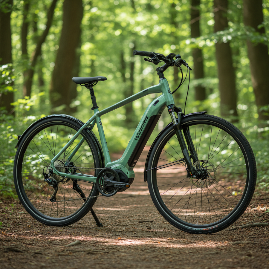 Winora YUCATAN X10 HIGH E-Bike in Pistaziengrün, 800Wh Akku. Ideal für Trekking und Touren, hohe Reichweite.