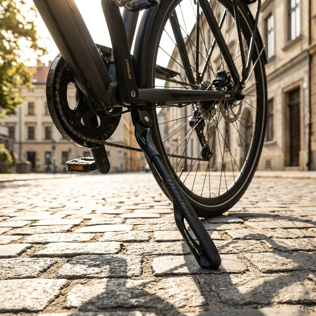 Ursus Wave Mittelbau-Seitenständer am Fahrrad hinter dem Tretlager