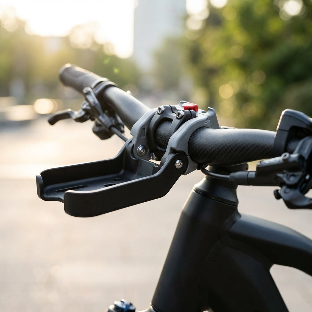 KLICKfix Distanz-Set E 25mm am Fahrradlenker montiert mit schwarzer Halterung.