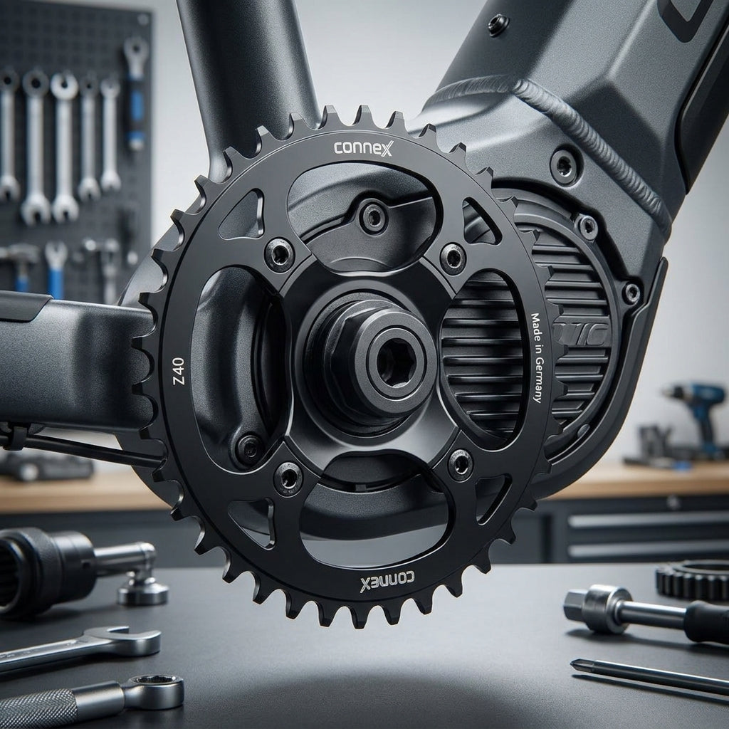 Connex E-Bike Kettenblatt 40 Zähne, schwarz, 104 mm Lochkreis. KTL-beschichtet. Für Bosch, Shimano, Yamaha, Brose, Bafang.