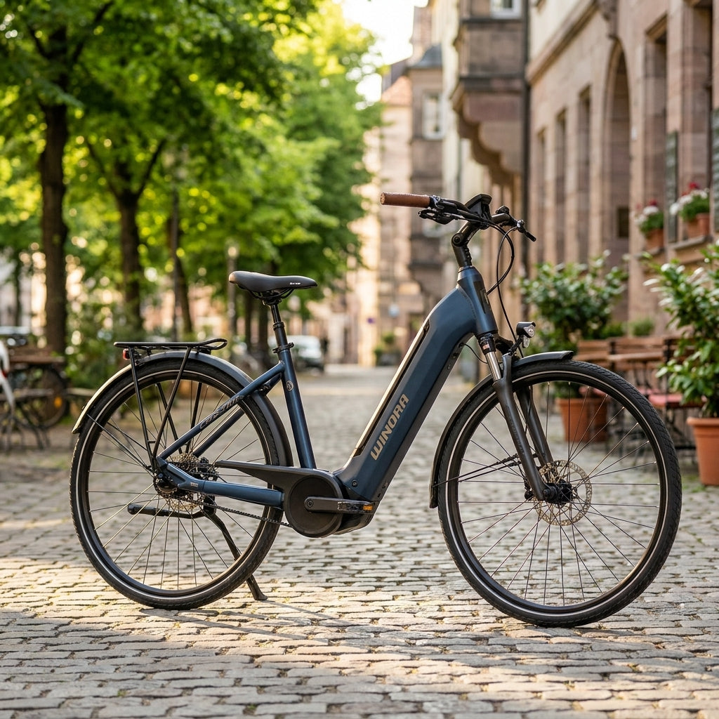 Winora TRIA R5 LOW E-Bike (i625Wh) in Cavalry. Komfortables Tiefeinsteiger City-E-Bike für entspannte Fahrten von fahrradteiole.com.