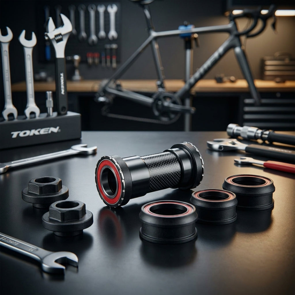 TOKEN Innenlager Thread Fit Set TF24 für Shimano 24mm Kurbeln, kompatibel BB86/BB90/BB92/BB30/PF30 in Werkstatt.