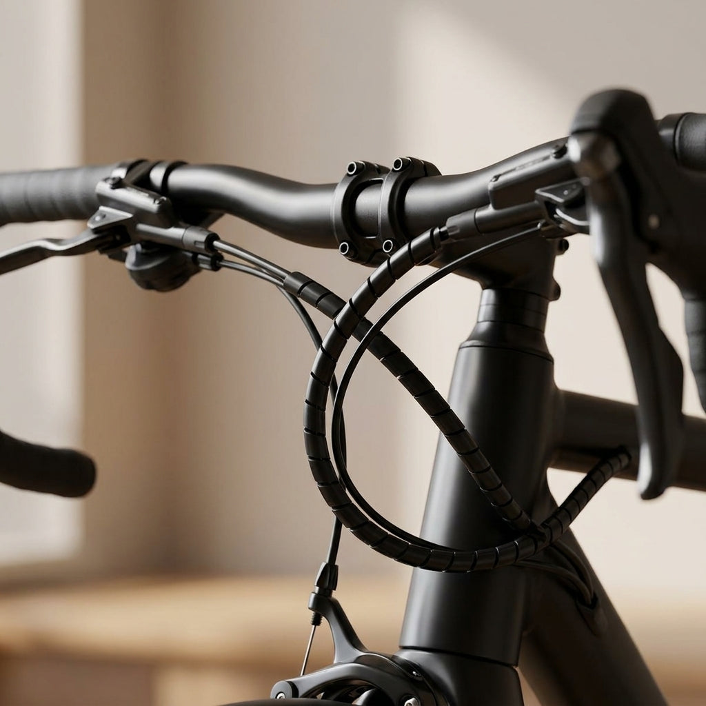 Ridewill Spiralband schwarz, flexibel, bündelt Fahrradkabel am Lenker.