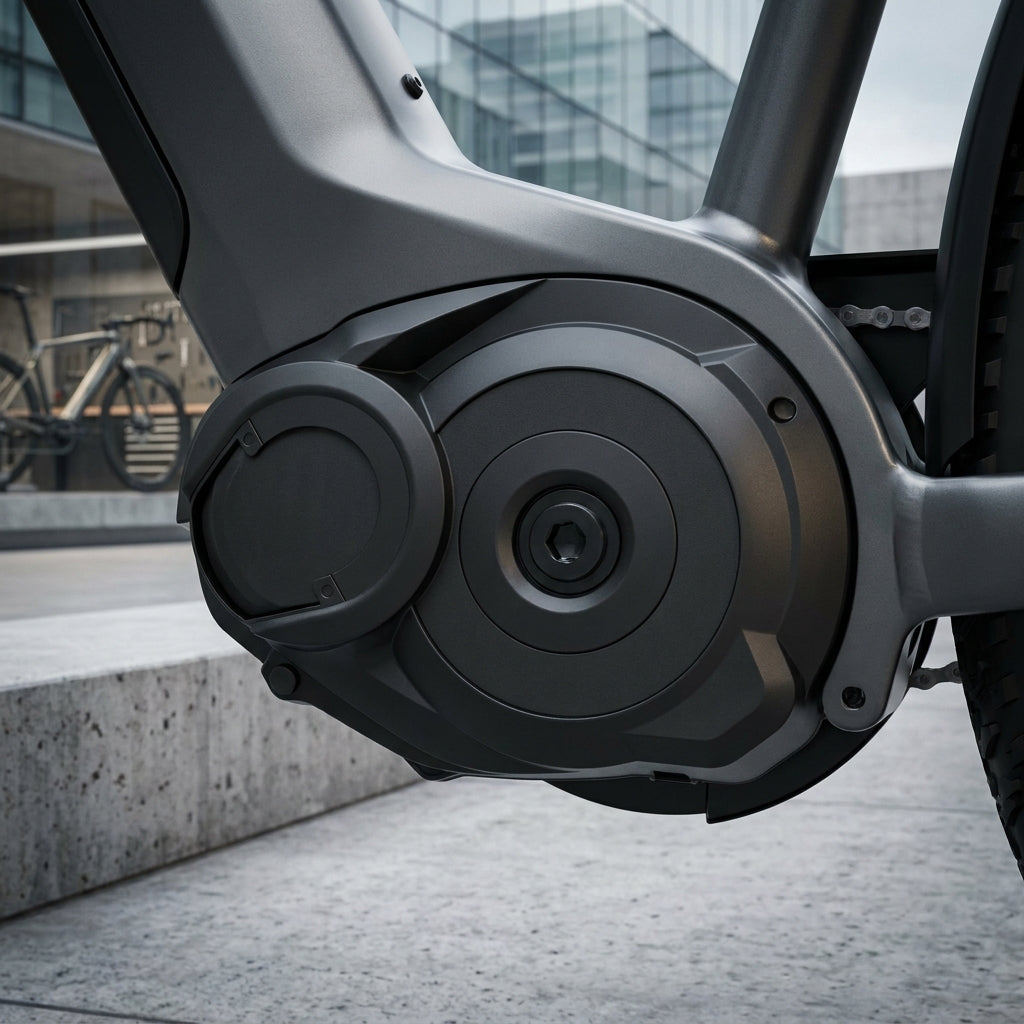 Bosch Designdeckel-Kit Performance Line (links) am E-Bike-Motor für stilvolles Tuning.