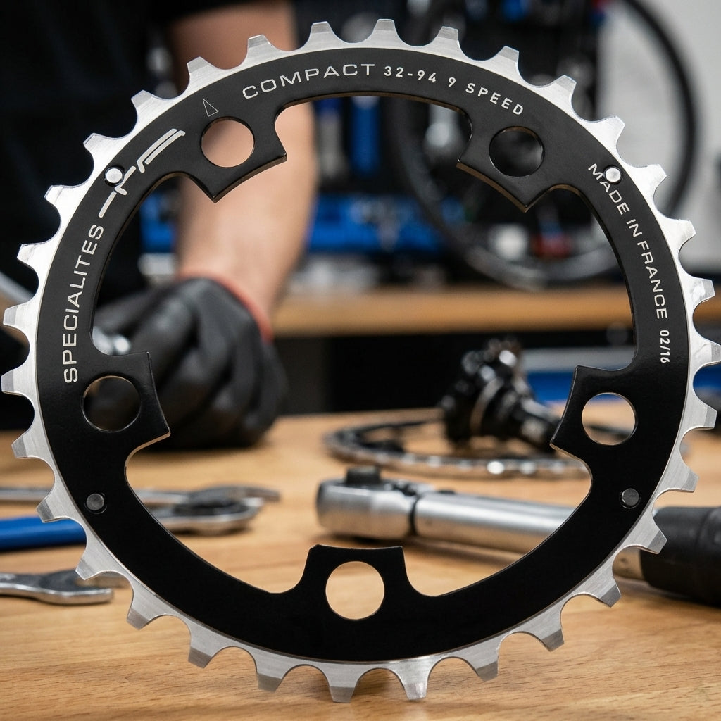 TA Kettenblatt Compact 36Z schwarz Ø94 auf Werkbank.
