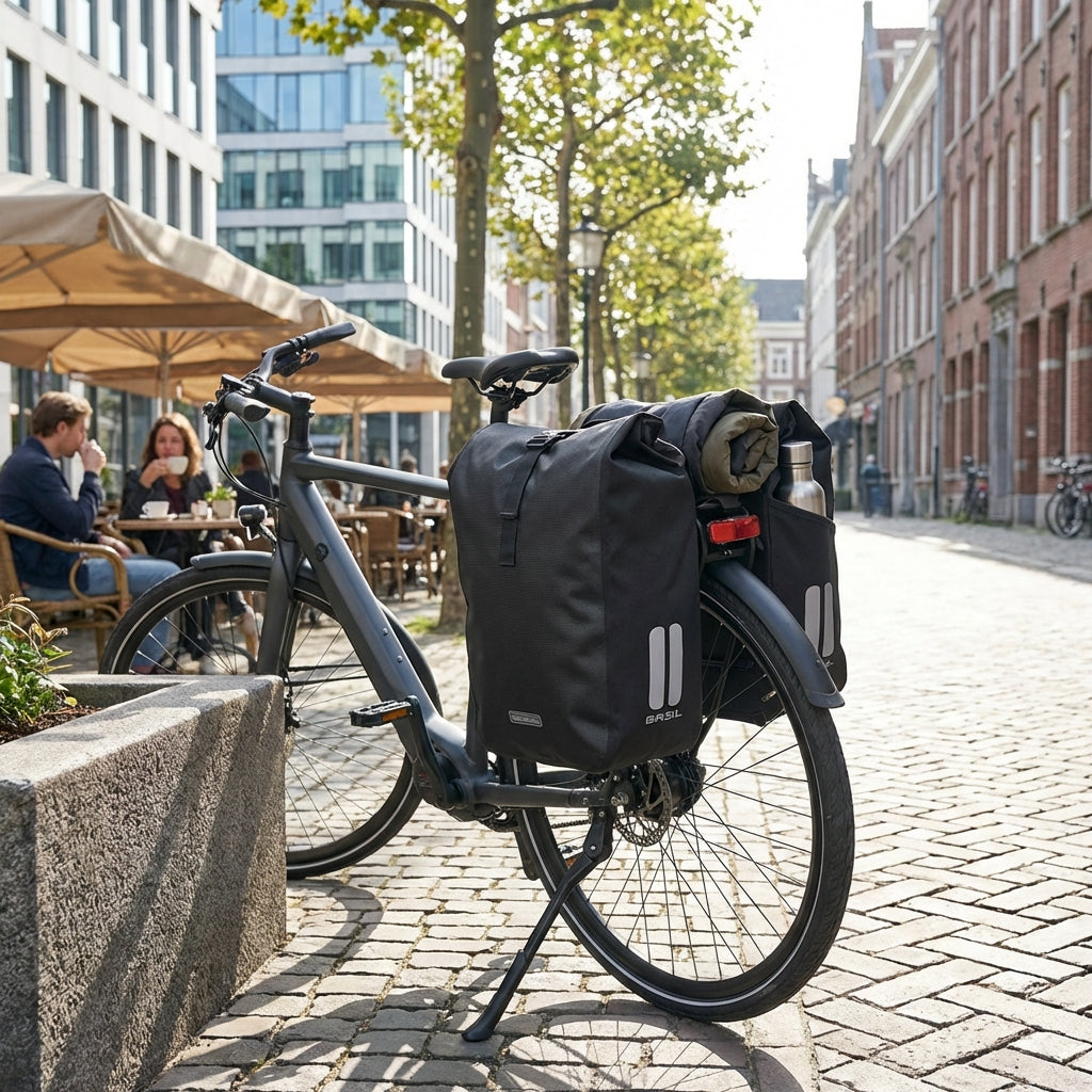 Basil Move MIK Gepäckträgertasche schwarz, 10-26ltr. Flexible, abnehmbare Fahrradtasche für täglichen Bedarf.