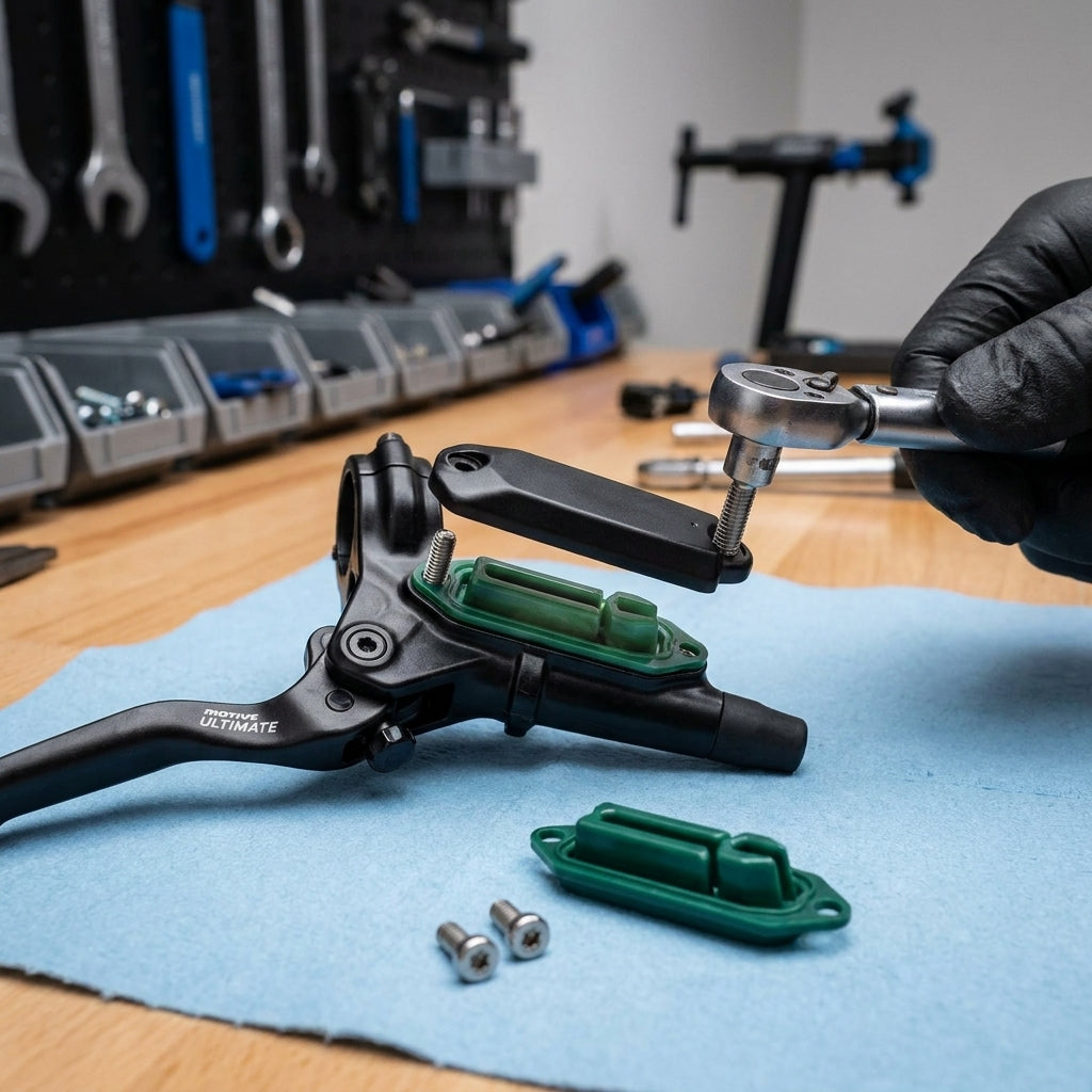 SRAM Bremsflüssigkeitsbehälter Kit für Motive Ultimate A1 Bremsen. Hochwertiges Fahrrad Ersatzteil zur Wartung und Reparatur.