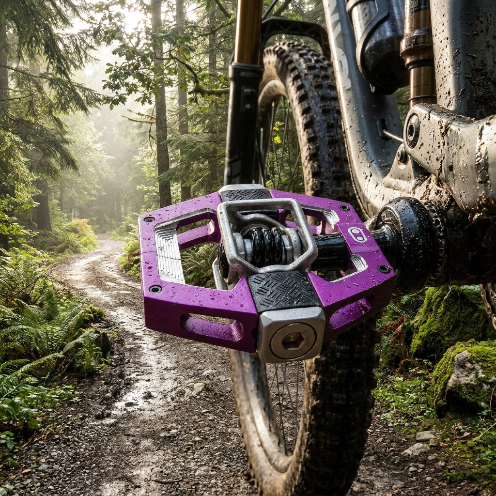 Crankbrothers Mallet Trail Klick-Pedal lila/schwarz für Trail & Gravel. Optimaler Grip, robuste Konstruktion, 4-seitiger Einstieg.