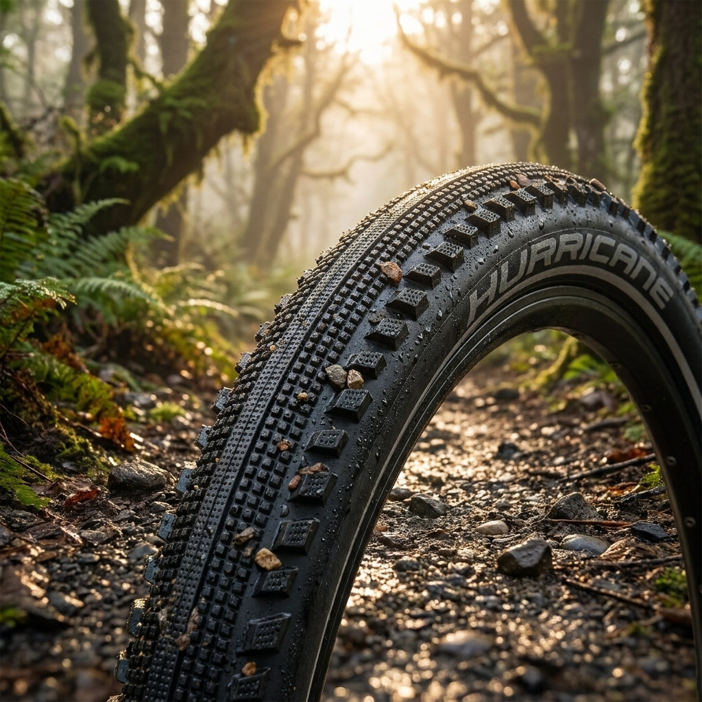 Schwalbe Hurricane 26x2.10 Reifen für Mountainbike, Gravelbike, E-Bike. Schwarzer Geländereifen mit Grip und Reflexstreifen.