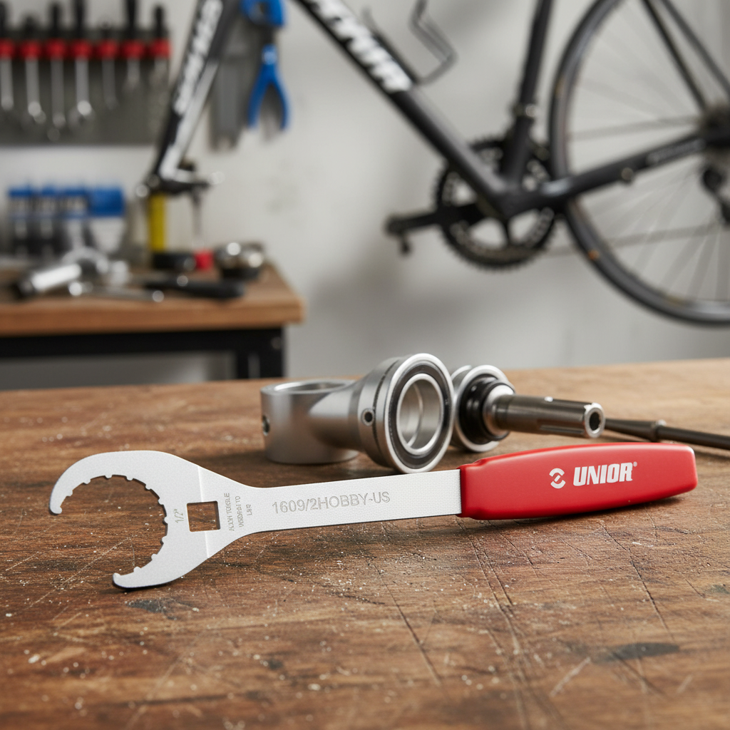 Unior Innenlagerschlüssel 1609-2HOBBY-US rot für Shimano Hollowtech II, Campagnolo und SRAM. Präzises Fahrradwerkzeug zur BB-Montage.