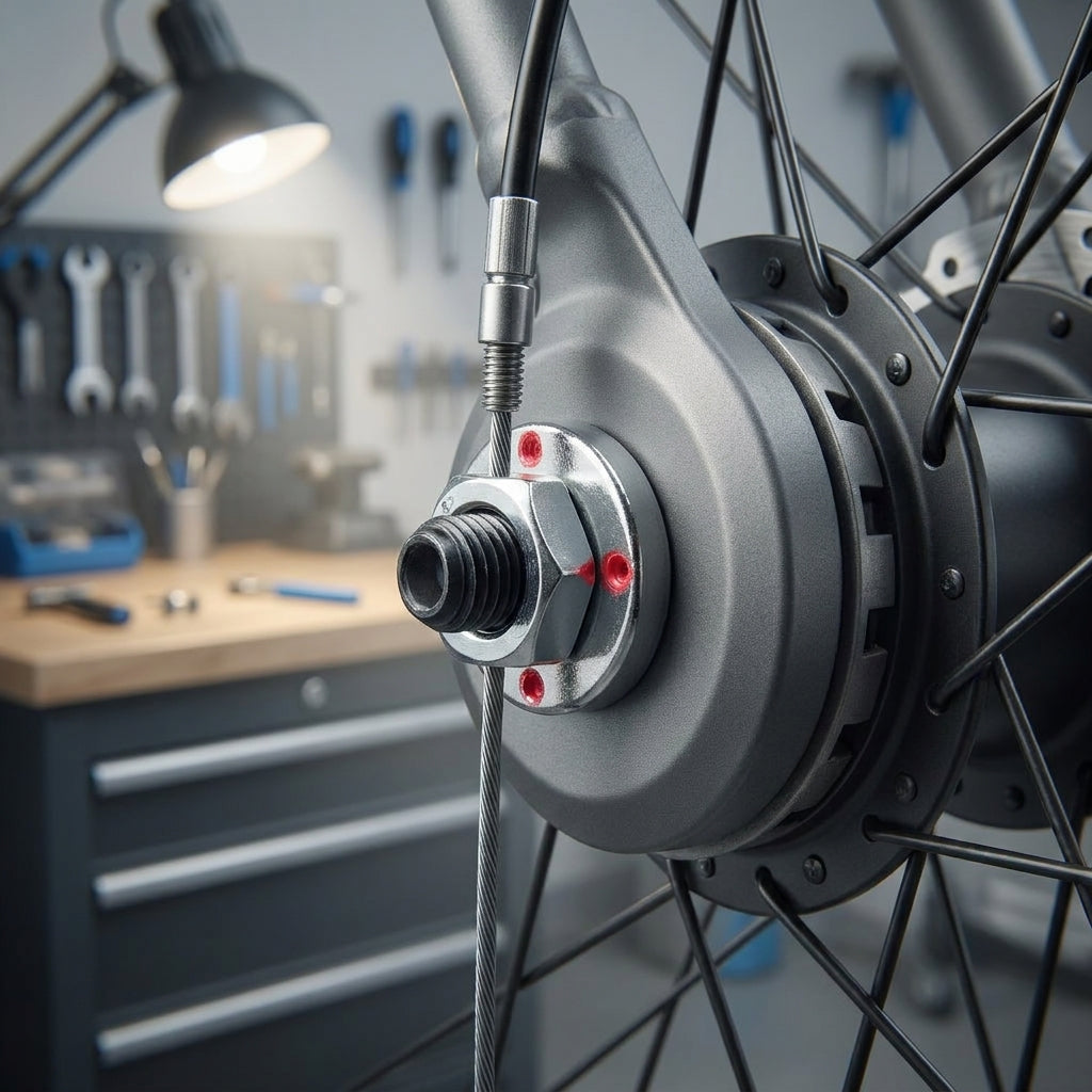 SHIMANO Befestigungsschraube Innenseil BR-IM45-R an Rollenbremse hinten im Detail.