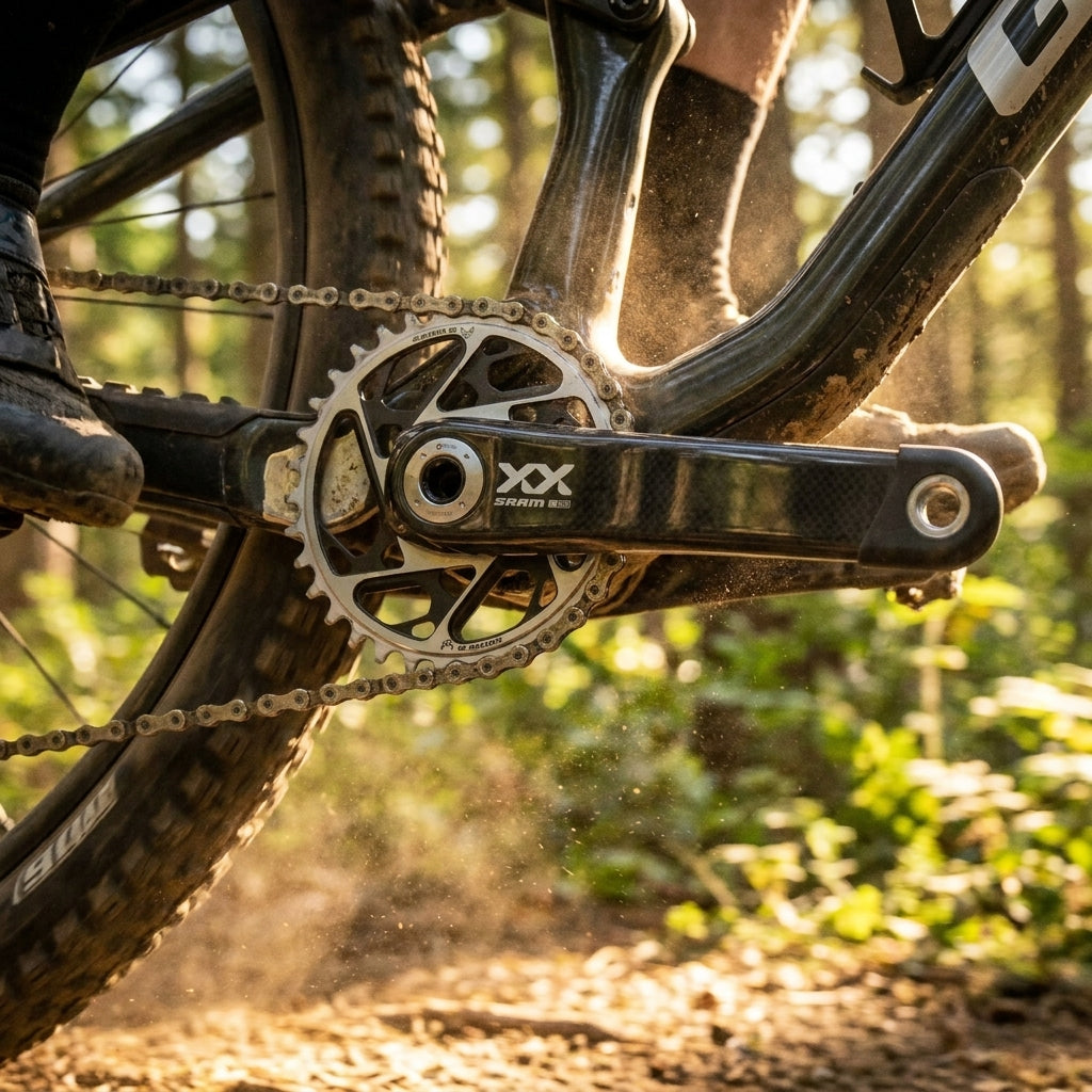 SRAM XX SL Eagle T-Type Carbon Kurbelgarnitur für XC und Marathon. Ultraleicht, steif und effizient für maximale Performance.