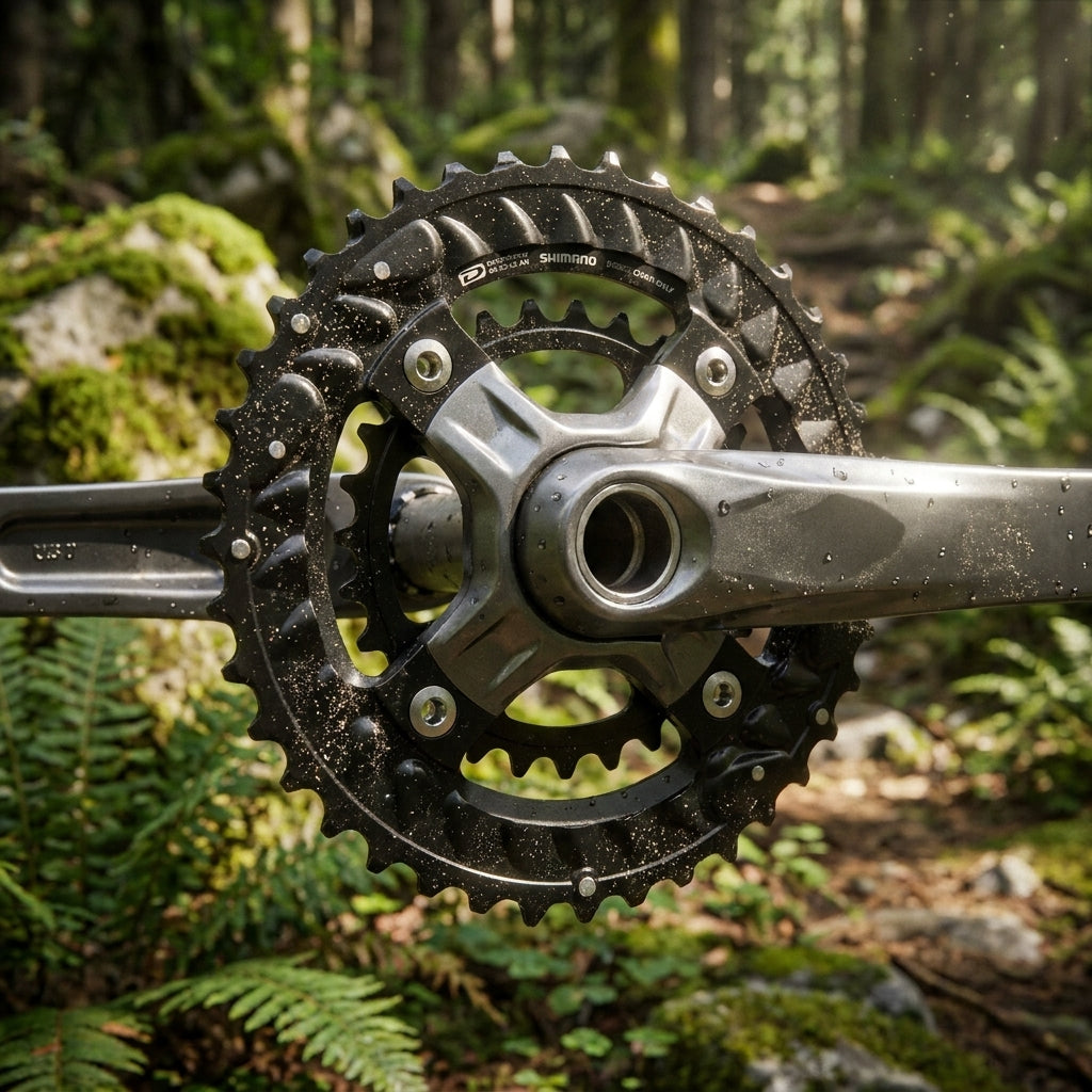 SHIMANO DEORE FC-M6000-3 40 Zähne Kettenblatt, präziser 3-fach Antrieb für Mountainbike im Wald.