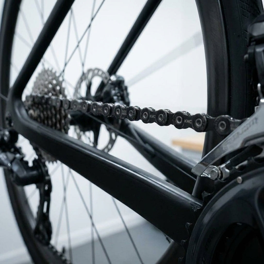 KMC DLC12 WAXED 12-fach Fahrradkette in Schwarz. Hochleistungskette mit DLC-Beschichtung und Wachsfinish für minimalen Verschleiß.