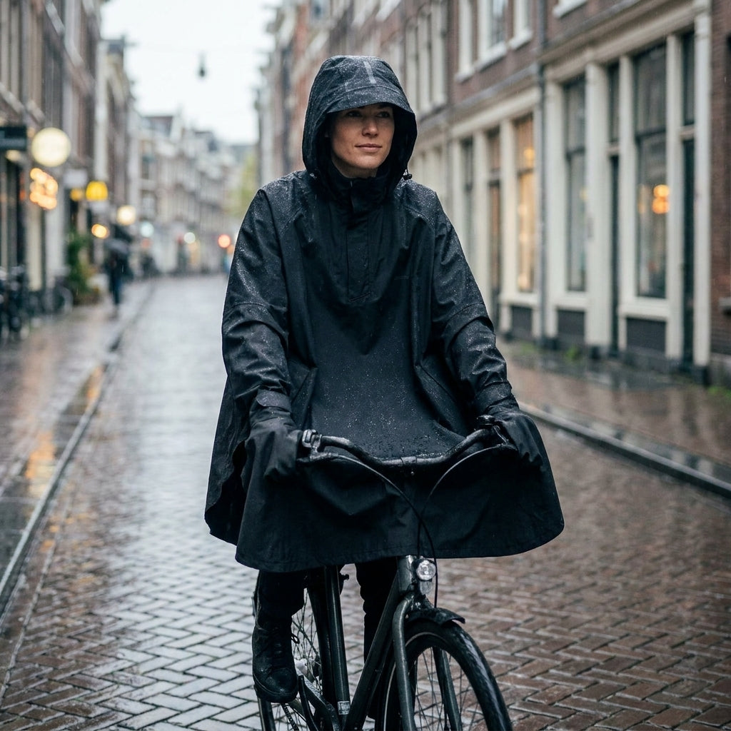 Basil Mosse Fahrrad Regenponcho jet black XL XXL unisex. Wasserdichter Poncho für Radfahrer. Schutz vor Regen, leicht & reflektierend.