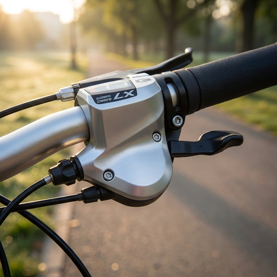 Shimano Deore LX SL-T660 Schalthebel links 3-fach in Silber für präzise Gangwechsel an Trekking und City Fahrrädern.