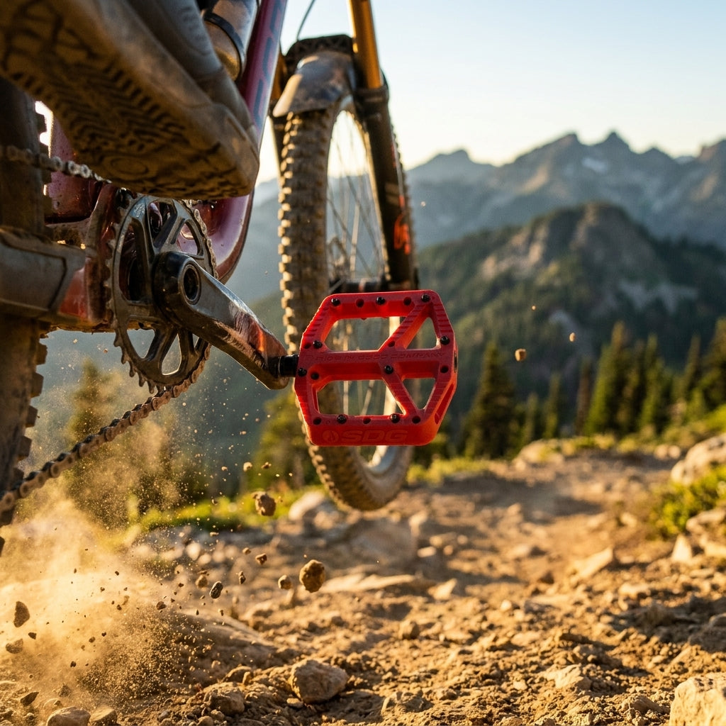 SDG Comp Plattform-Pedal rot. Robustes Nylon, 110x105mm, 18 Pins. Für Mountainbike Trail, Enduro, Downhill.