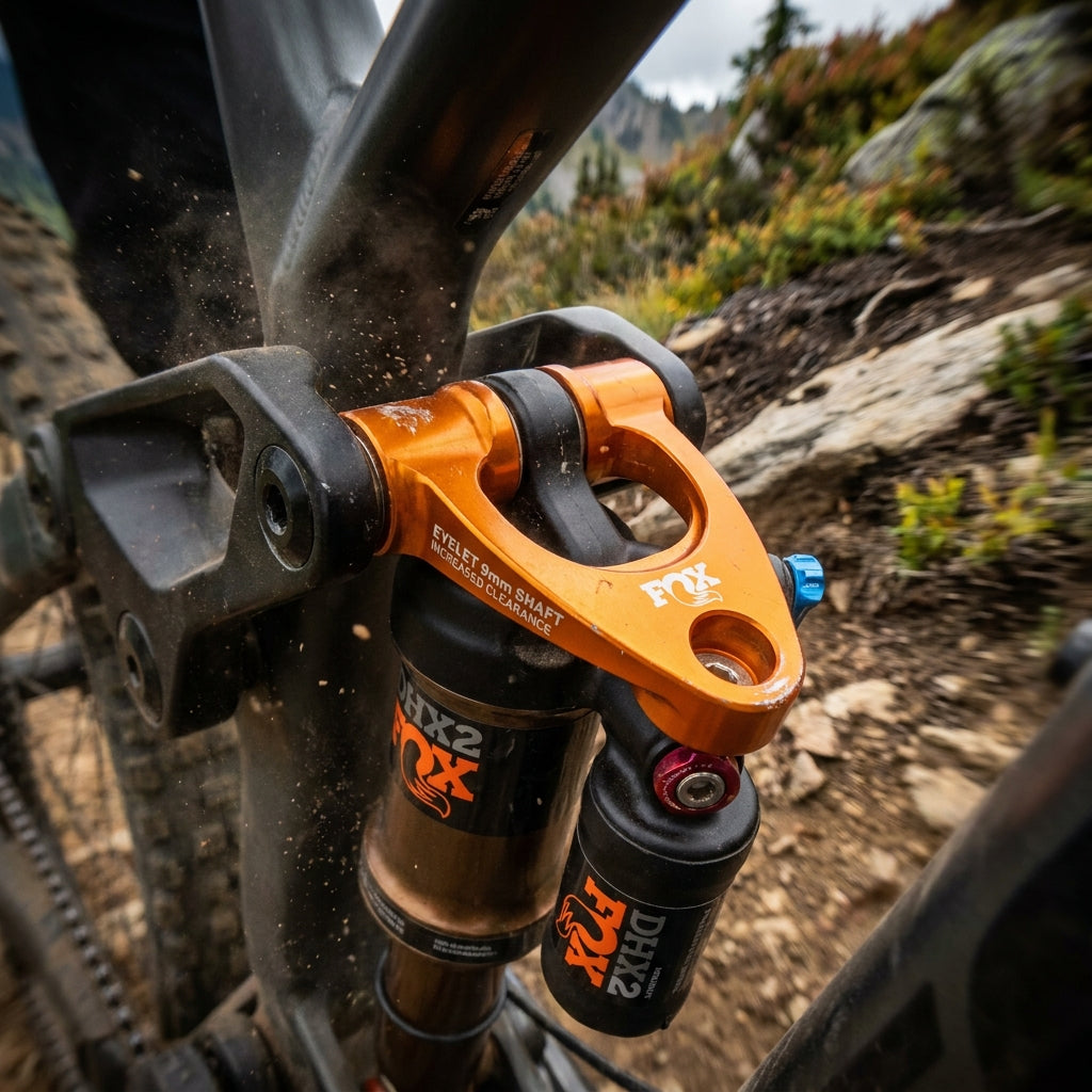 FOX Eyelet 9mm Shaft DHX2 für mehr Dämpfer-Freigängigkeit. Optimiert Mountainbike-Performance im Gravity und Trail Bereich.