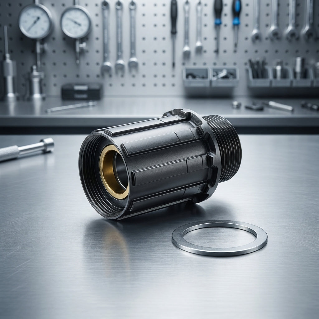 SHIMANO Freilaufkörper WH-RS170-CL-R12 für präzisen Rennrad-Antrieb auf einer Werkbank mit Werkzeugen.