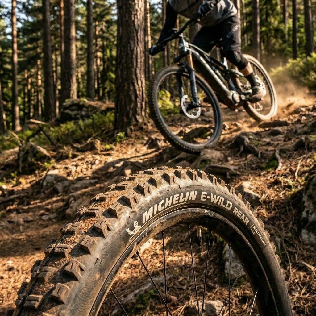 Michelin E-WILD REAR Performance Line E-MTB Faltreifen 70-584. Top-Grip, Pannenschutz für anspruchsvolle Trails.